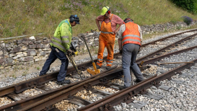 Gleisbauarbeiten im Bahnhof Neresheim