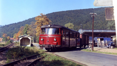 Der spätere T 37 als VT 14 der Südharz-Eisenbahn in Wieda Süd, ca. 1960