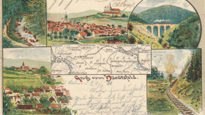 Ansichtspostkarte "Gruß vom Härtsfeld", gelaufen am 24. Oktober 1901, also kurz vor Eröffnung der Bahn