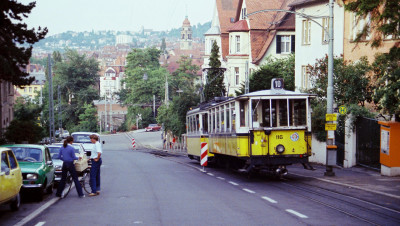 Zahnradbahn Stuttgart, 11. Juni 1979: Tw 103 und Bw 116 an der Haltestelle Liststraße