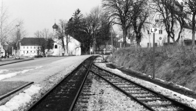 Bahnhof Neresheim, Ausfahrt in Richtung Aalen um 1970