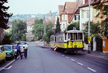 Zahnradbahn Stuttgart, 11. Juni 1979: Tw 103 und Bw 116 an der Haltestelle Liststraße